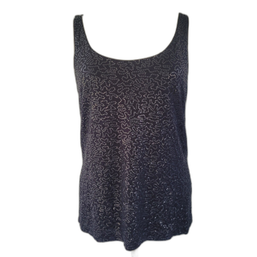 Talbots Black Sequin Scoop Neck Tank Top SZ Medium